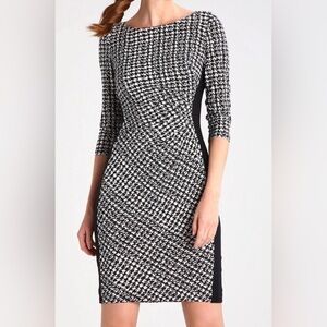 Ralph Lauren Black and White Houndstooth Long Sleeve Sheath Dress